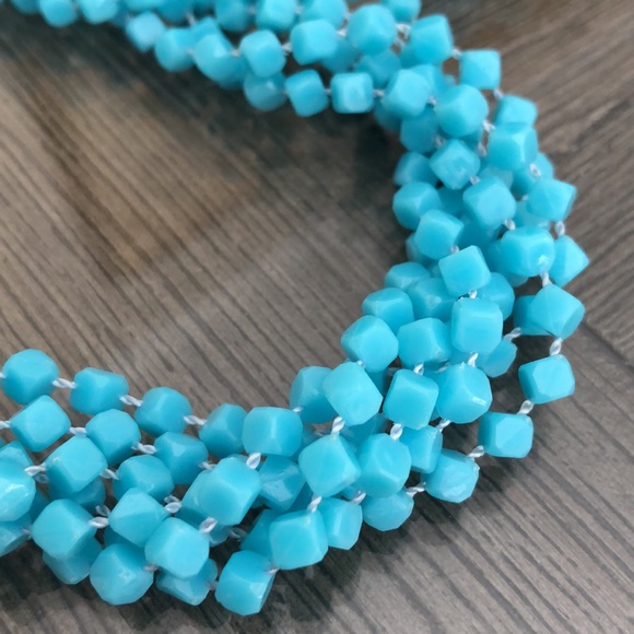 Vintage Blue Acrylic Square Beaded Muti Strand Necklace - Picture 3 of 14